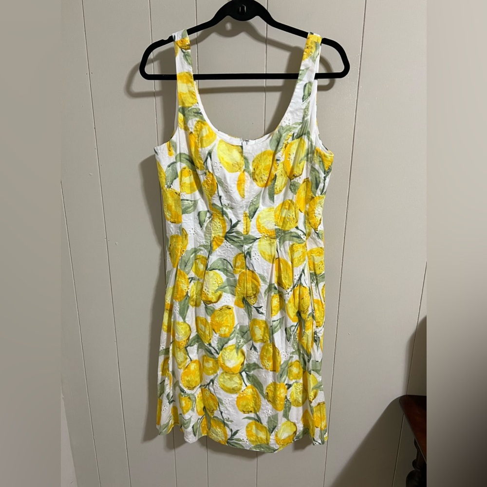 Pappagallo size 14 XL 1x lemon yellow wt retro sun dress embroidered eyelet